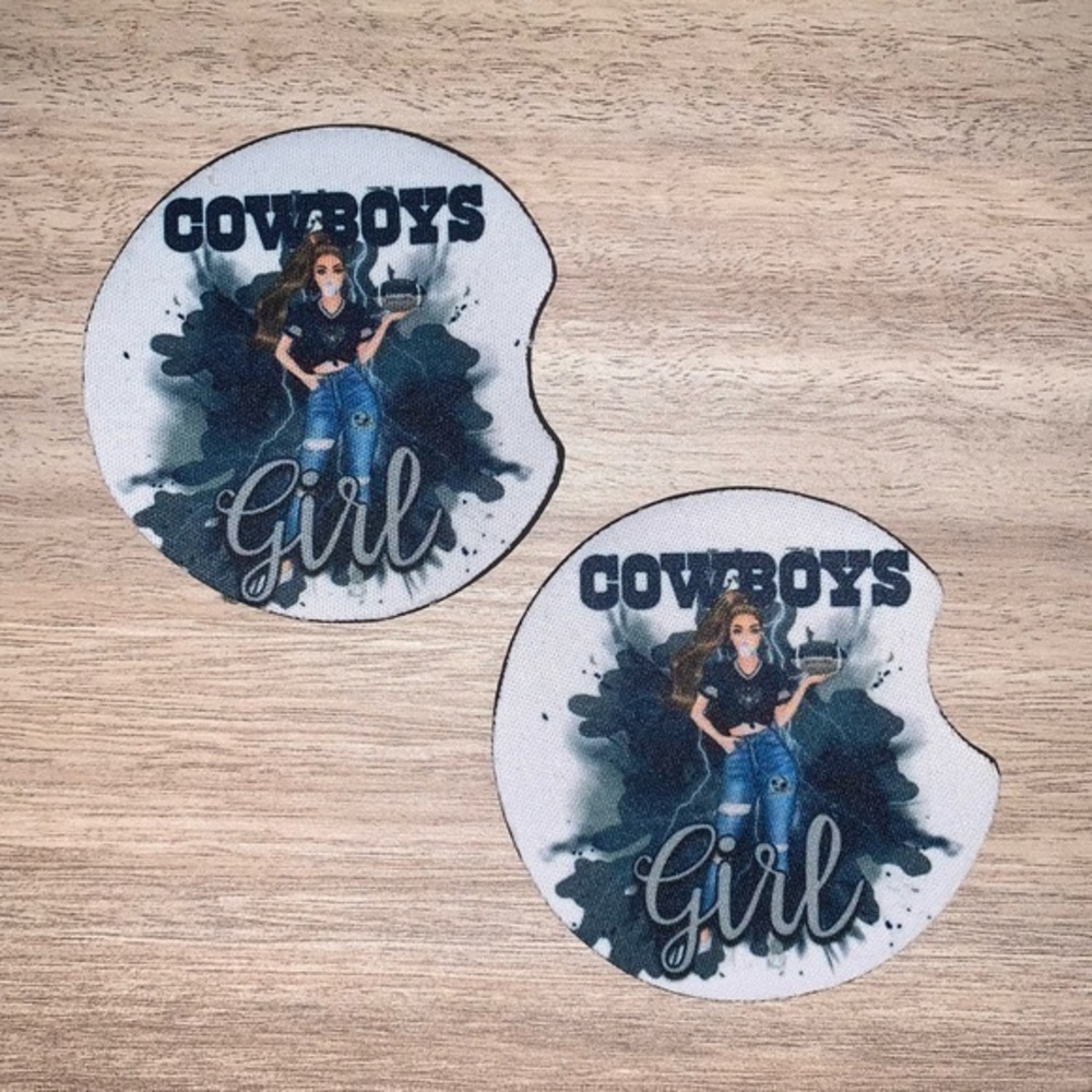 Cowboys girl NFL car coasters 2pack new